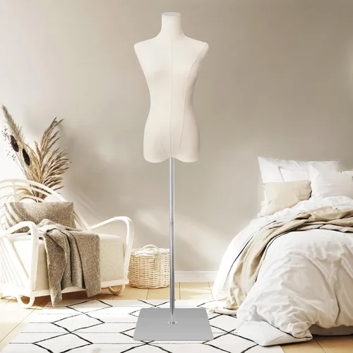Vista 7 de Maniquí de forma de vestido para coser femenino de tela de lino negro con altura ajustable desmontable de 50 a 70 pulgadas, soporte de metal de alta