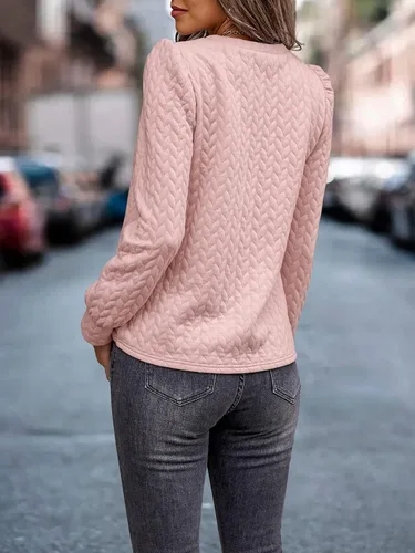 Vista 2 de MakeMeChic Sudadera casual con cuello redondo y manga larga abombada para mujer