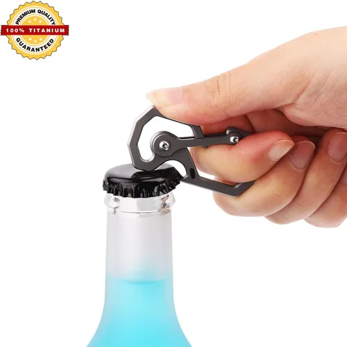 Vista 5 de Tibitdeer Titanium Keychain, Multifunctional Carabiner Clip Key chain Heavy Duty Car Key Organizer with Bottle Opener K1 Gris