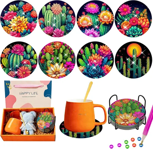 Vista 18 de TDOOW Posavasos de arte de diamante, 8 piezas de posavasos de pintura de diamante, kit de arte de diamantes de abeja para adultos, regalo