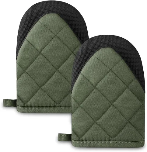 Vista 8 de AUAUY Mini manoplas para horno, 2 manoplas de horno pequeñas de 428.0 °F/428°F resistentes al calor con superficie antideslizante y guantes de lazo