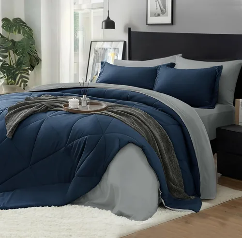 Vista 7 de BEDELITE Juego de ropa de cama con edredón tamaño individual de 5 piezas, reversible, en una bolsa - Juego de cama de lujo suave de microfibra