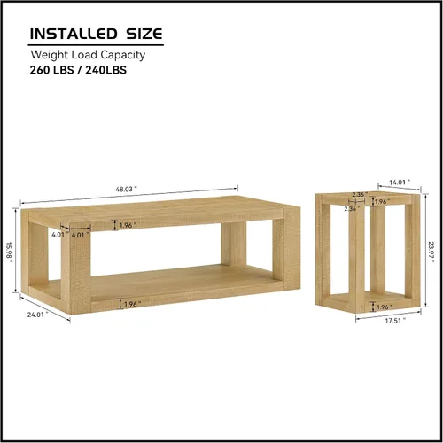 Vista 41 de Mesa auxiliar moderna de madera rústica de 2 niveles, mesas de noche compactas para sala de estar, mesita de noche rectangular minimalista