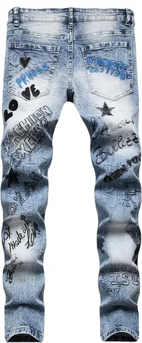 Vista 2 de Vaqueros de lujo con letra del rey príncipe bordados Straigt Slim Fit