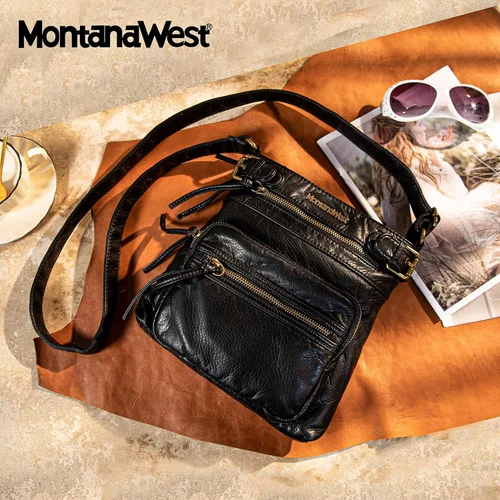 Vista 2 de Montana West Crossbody Bag for Women Soft Washed Leather Multi Pocket Shoulder Purses