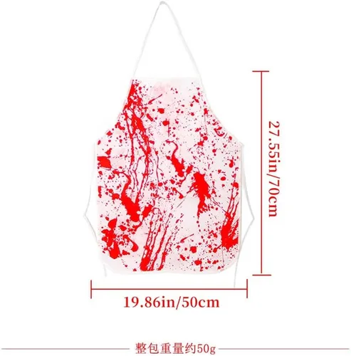 Vista 4 de NT-ling Delantal sangriento de Halloween, delantal de terror, estampado de asesinato salpicado de sangre aterradora, accesorios temáticos