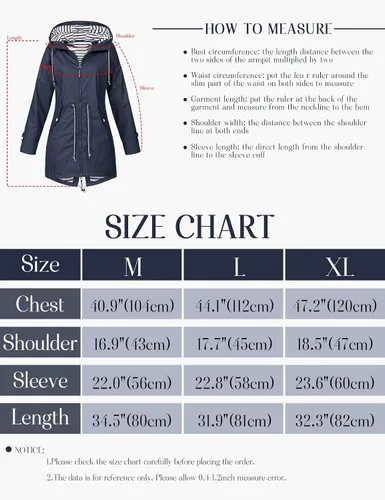Vista 7 de Yimoon Chubasqueros para mujer, impermeables, largos, con cremallera y capucha, casual, ligero, forrado, con bolsillos, Azul oscuro