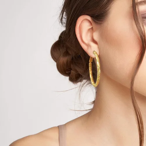 Vista 2 de Gold Hoop Earrings for Women, 14K Gold Earrings, Thick Gold Hoop Earrings for Women Gold 14K, Gorgeous and Solid Line Cutting Design, Gold Earrings