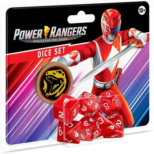 Vista 6 de Renegade Game Studios Power Rangers RPG - Juego de dados poliédricos negros de 8 piezas con moneda de poder personalizada