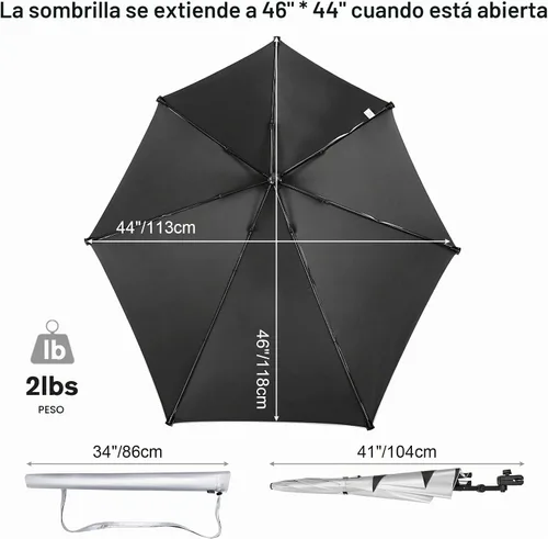 Vista 2 de G4Free Sombrilla ajustable UPF 50+ XL con abrazadera universal, protección UV, sombrilla para silla de playa, cochecito, silla de ruedas, carrito