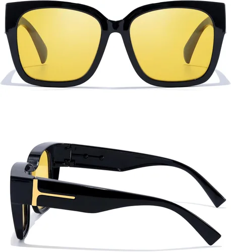 Vista 4 de IGnaef Gafas de visión nocturna para conducción nocturna, de gran tamaño, polarizadas, amarillas, antirreflejos, IF7511