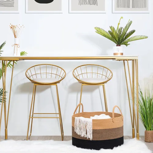 Vista 7 de MINTWOOD Design Cesta decorativa extragrande de 22 x 14 pulgadas de cuerda de algodón tejida para sala de estar con asas largas, cesta de lavandería