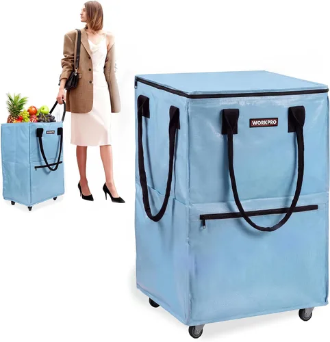 Vista 8 de WORKPRO Bolsa de comestibles mediana con ruedas, bolsa de compras de 18 galones con 4 ruedas