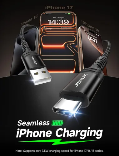 Vista 2 de JSAUX - Paquete de 3 cables USB C 3 A de carga rápida (10/6.6/3.3 pies), USB A a tipo C, trenzado de nailon compatible con Samsung Galaxy Gris