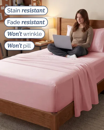 Vista 722 de Extra Deep Twin XL Sheet Set - 3 Piece College Dorm Room - White 01-Blanco
