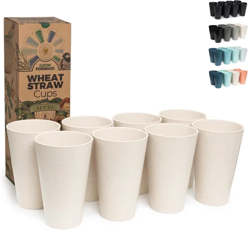 Vista 11 de Grow Forward Vasos de paja de trigo prémium – Vasos de plástico duro irrompibles sin BPA de 13 y 20 onzas – Vasos de plástico ligero reutilizables