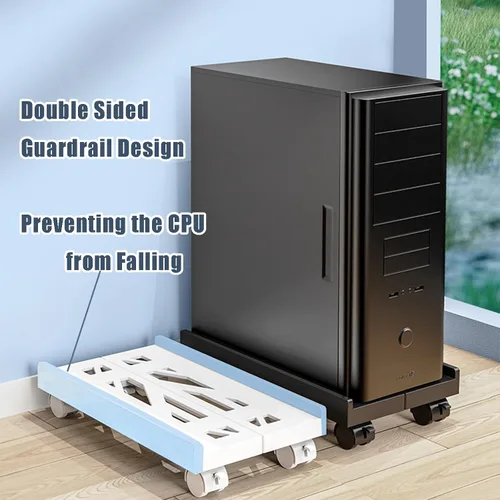 Vista 5 de BYMECOST Soporte de torre ajustable para computadora, soporte de PC para CPU móvil con 4 ruedas giratorias que se adapta a la mayoría de PC debajo