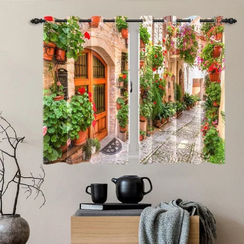 Vista 41 de Cortinas japonesas con pintura de tinta, monte Fuji, sol rojo, puesta de sol, hojas de bambú, cortinas de ventana para dormitorio, sala de estar