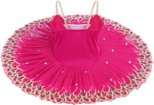 Vista 4 de AFAVOM Leotardos de ballet para niñas con tutú de platter profesional, falda de organdy dura cisne, lago pluma, ropa de baile