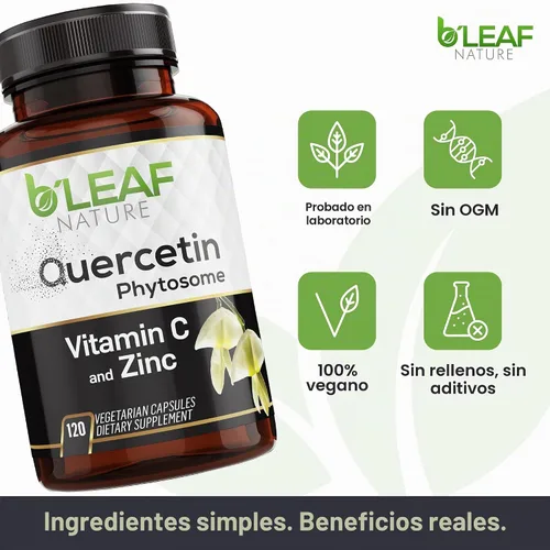 Vista 3 de B'LEAF NATURE Fitosoma de quercetina, 120 cápsulas – 1000 mg de quercetina de alta absorción con vitamina C y zinc – Suplemento de quercetina