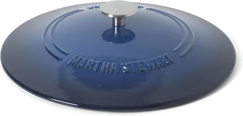 Vista 6 de Martha Stewart Gatwick Enameled Cast Iron Braiser with Lid, 3.5-Quart Braiser Pan for Stovetop & Oven, Cast Iron Braising Pan, Blue