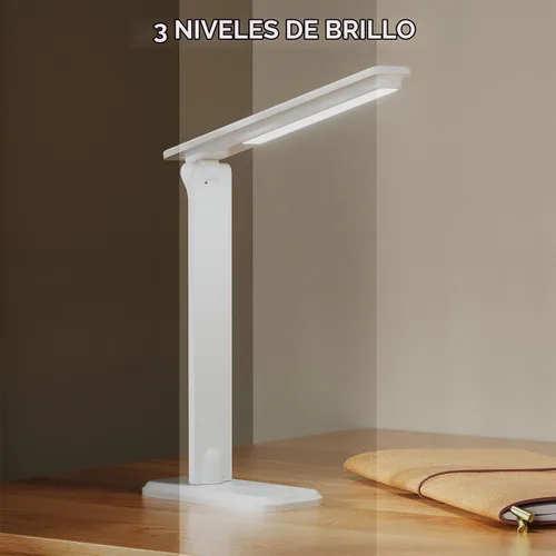 Vista 8 de Lámpara LED de escritorio, lámpara de mesa regulable, lámpara de lectura con clip y base intercambiables, 3 brillos regulables, pequeña lámpara