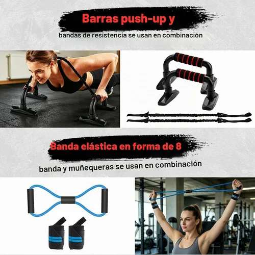 Vista 7 de Rueda para abdominales, kit de ruedas de ejercicio abdominal 10 en 1 con bandas de resistencia, alfombrilla para rodillas, cuerda de saltar, barra