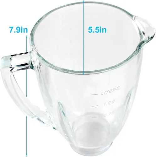 Vista 4 de Piezas de repuesto Frasco de vidrio de 6 tazas con tapa, compatible con licuadoras Oster