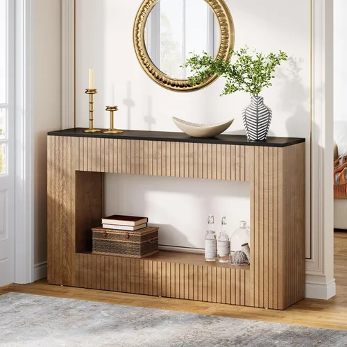 Vista 11 de Tribesigns Mesa consola moderna, mesa de entrada de madera de 55 pulgadas con almacenamiento, mesa de sofá larga estrecha detrás del sofá para sala
