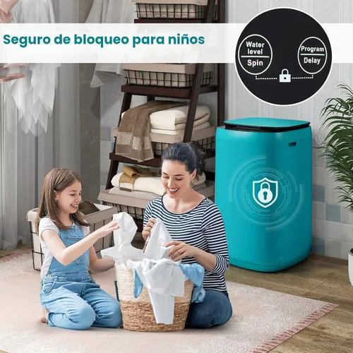 Vista 7 de COSTWAY Lavadora portátil de 7.7 libras, máquina de lavandería completamente automática de 0.78 pies cúbicos con 10 programas preestablecidos, 3 Azul