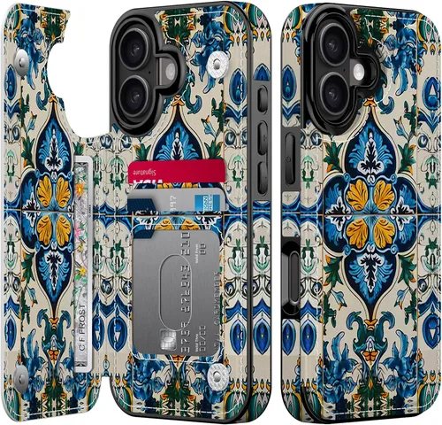 Vista 147 de FUNMIKO Funda tipo cartera para iPhone 15 con tarjetero + clip para efectivo, bloqueo RFID, protección contra caídas de grado militar y obras