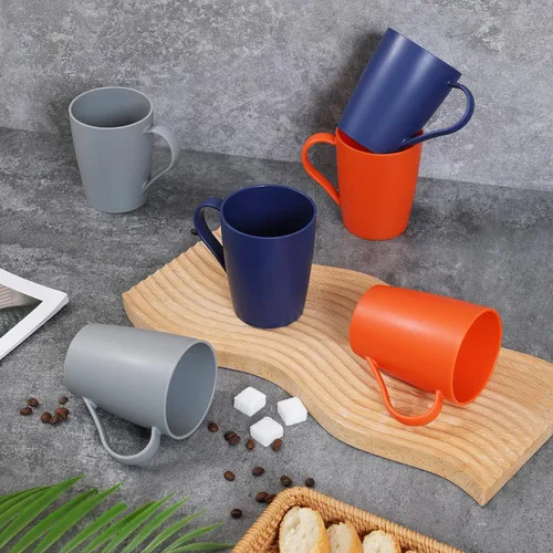 Vista 7 de Juego de tazas de café de plástico de 12 onzas, 3 colores básicos Irrompible, con asa, reutilizable, apto para lavavajillas