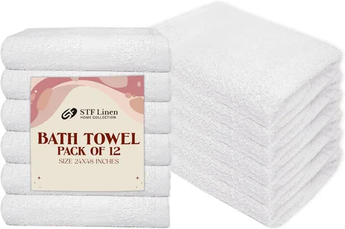 Vista 10 de Paquete de 24 toallas de baño de algodón blancas de 22 x 44 pulgadas, ligeras, de secado rápido, de grado comercial