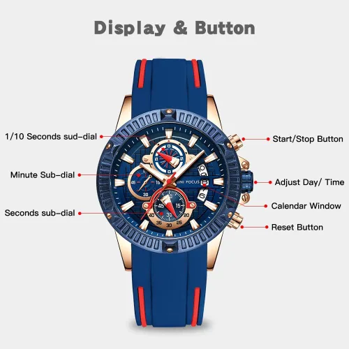 Vista 5 de Mini Focus Men Watch Casual Fashion Wrist Watches (ChronographWaterproofLuminousCalendar) Silicon Band Quartz Watches for Men