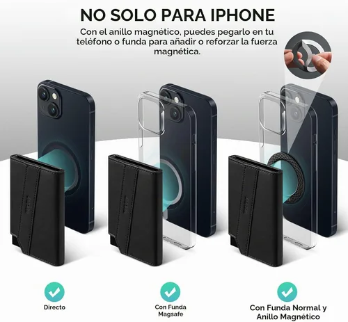 Vista 4 de VULKIT Cartera magnética desplegable para máximo 8 tarjetas, compatible con iPhone serie 12 o superior, incluye anillo magnético, empaquetado