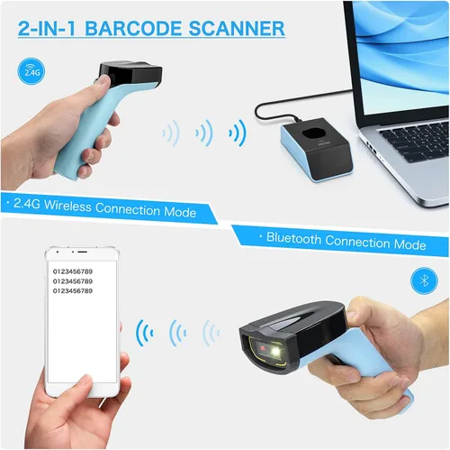 Vista 4 de Escáner de código de barras inalámbrico Bluetooth 2D automático, lector de código de barras manos libres con base de carga y memoria incorporada