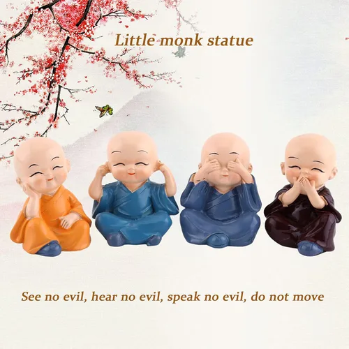 Vista 2 de 4 piezas de adornos de resina para bebés Budas, figuritas de monjes pequeños, decoración interior de automóvil, decoración interior de automóvil