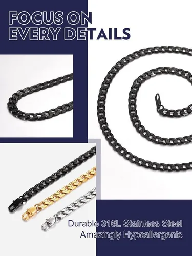 Vista 2 de Bandmax 316L Stainless Steel Men Cuban Curb Link Chain Necklace Gift 3mm6mm9mm12mm Width Heavy Dense Punk Miami Necklace For Men Women 14Inch-30Inch