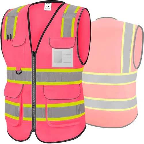 Vista 13 de TICONN Chaleco de seguridad reflectante de alta visibilidad Clase II de malla para mujeres y hombres Cumple con los estándares ANSI