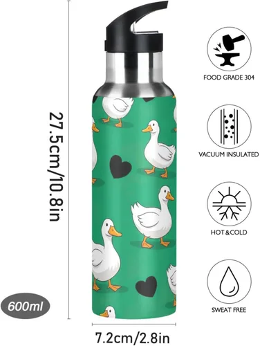 Vista 9 de Cartoon White Ducks Green Stainless Steel Water Bottle 20 Oz Leakproof Water Bottles, BPA-Free Sport Water Bottle Insulated