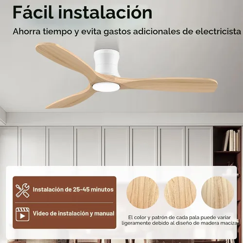 Vista 7 de Livory - Ventiladores de techo empotrados inteligentes de 52" de madera con luces y control remoto, motor CC silencioso, ventilador de techo ultra