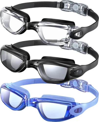 Vista 8 de Paquete de 3 gafas de natación sin fugas, antiniebla, UV, para adultos, hombres, mujeres y jóvenes