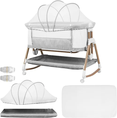 Vista 9 de Cuteam 3 in 1 Baby Bassinet with Rocking Mode and Bedside Crib Design Grey
