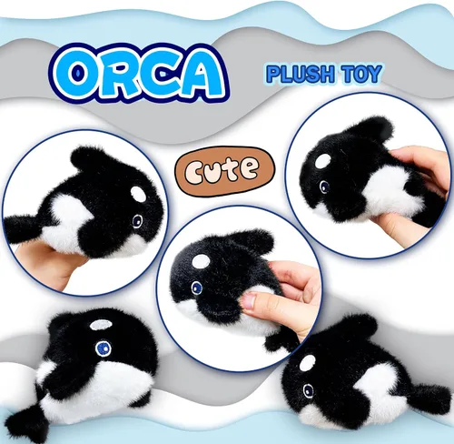 Vista 4 de Lindos animales de peluche de orca para niños, bebés, mini peluches, juguetes de peluche de orca, juguetes de peluche de ballena kawaii para niñas