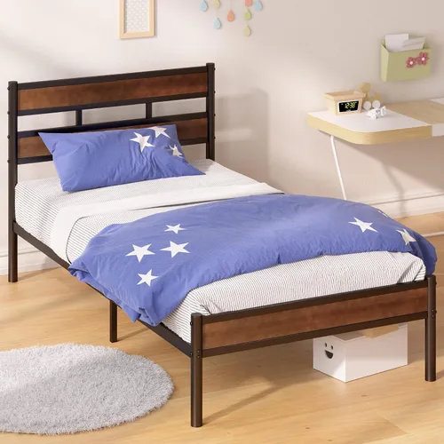 Vista 18 de Zinus Kai - Base de cama de bambú y metal con cabecero, no necesita somier, fácil montaje, individual, color marrón
