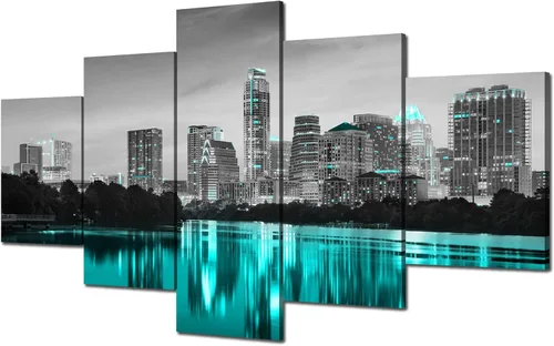 Vista 15 de Cawpom Arte de pared de Los Ángeles en blanco y negro, cuadro decorativo para pared, diseño de horizonte de Los Ángeles, póster de palmera, marco