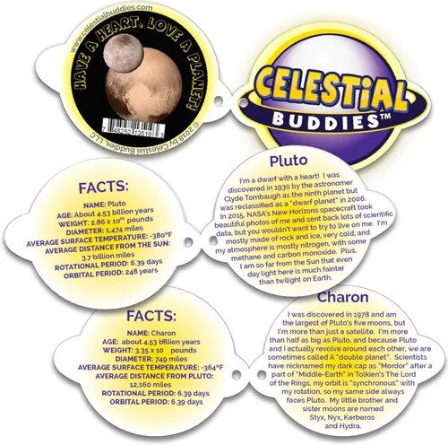 Vista 9 de Celestial Buddies Pluto & Charon Buddy Peluche suave bordado de 7.5 pulgadas, 8.5 pulgadas, con divertidos datos de planetas, etiqueta para niños