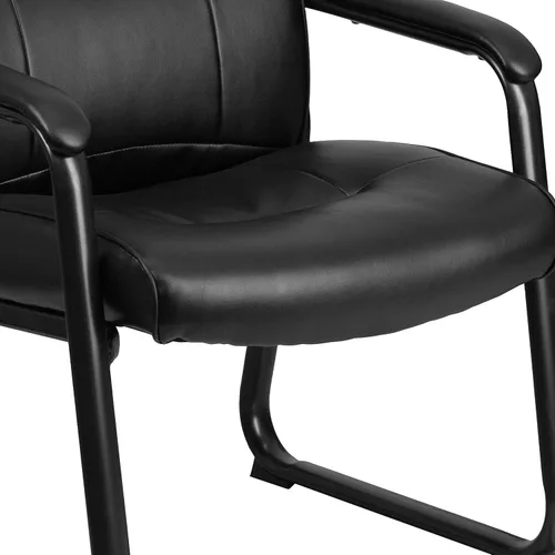 Vista 9 de Flash Furniture HERCULES Series Big & Tall - Silla de recepción lateral ejecutiva LeatherSoft negra de 500 libras con base de trineo