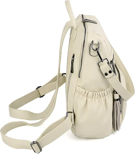 Vista 6 de UTO Mochila de cuero vegano para mujer, diseño de moda, convertible con borla, para viajes, con borla
