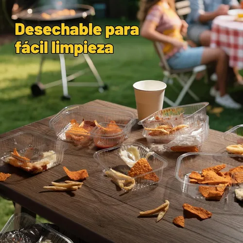 Vista 7 de Fit Meal Prep Paquete de 125 bandejas de plástico para nachos de 12 onzas, 2 compartimentos desechables para virutas y inmersiones, recipientes